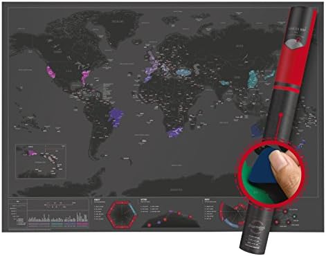 Legenden Scratch Off World Map - Deluxe Capitals Edition - Size XXL - Scraping Tool Included