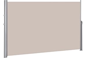 COSTWAY Retractable Side Awning, 300/600 x 160/180cm (LxH) Aluminium Outdoor Privacy Screen with Handle, Wind Protection Waterproof Sun Shade Blind Divider for Garden PatioTerrace (300x180cm, Beige)