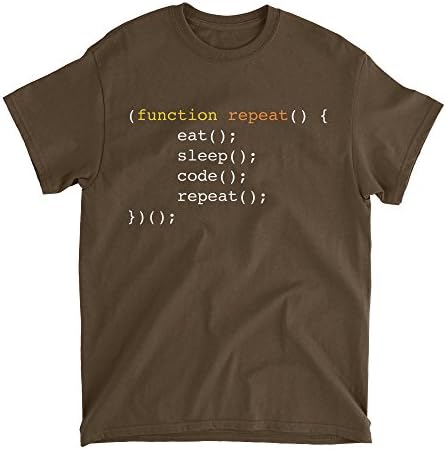 Gildan Cotton Eat Sleep Code Repeat T-Shirt Function Geek Programmer Hacker PC Silicon Valley (Chocolate, XL)