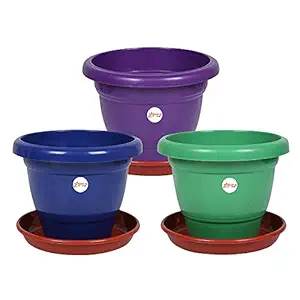 Gamla / Planter / Pot 12-inch (pack of 3 multicolored Pots) with tray / Bottom plate 8-inch (pack of 3 PC