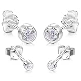 Tipo de metal: Plata MunkiMix 2mm 4mm 4 Pieza 925 Plata Semental Pendientes Cz Cubic Zirconia Circonita Elegante Conjunto Set (2 Pares)