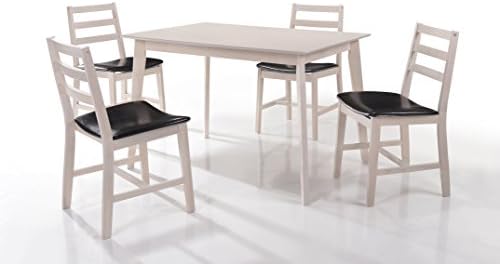 Riana Solid Wood Dining Table Set, White Table 4 Chairs, Kitchen Living Room Family Room | Black Brown Red Seats (Black)