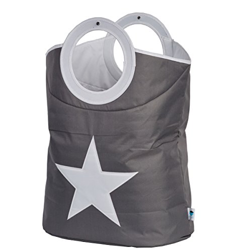 STORE.IT 671985 Wäschetasche, Wäschekorb, Wäschesammler, Aus reißfestem Polyester, grau mit weißem Stern - 2