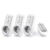 Arendo - Cajas de enchufe con control remoto (3+1) para interiores (indoor)| Juego de 3x enchufes con señal de radio | 1x mando a distancia incluido| LED de estado | Control parental | Alta cobertura de aprox. 30m | Blanco