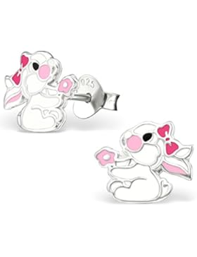 JAYARE Kinder-Ohrstecker Häschen 925 Sterling Silber Emaille 10 x 10 mm weiß rosa pink Ohrringe