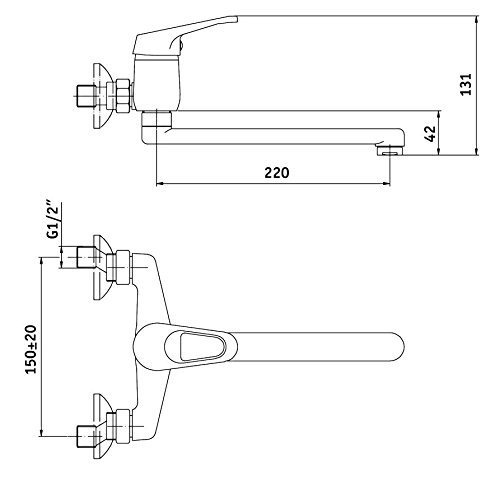 Küchenarmatur schwenkbarer Auslauf, Wandmontage Mischbatterie Küche Wasserhahn - 2