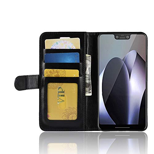 Google Pixel 3XL Case Wallet Flip Cover 2 in 1 Premium PU Leather Case Litchi Texture Stand Case Cover with HD Clear Screen Protector (Black)