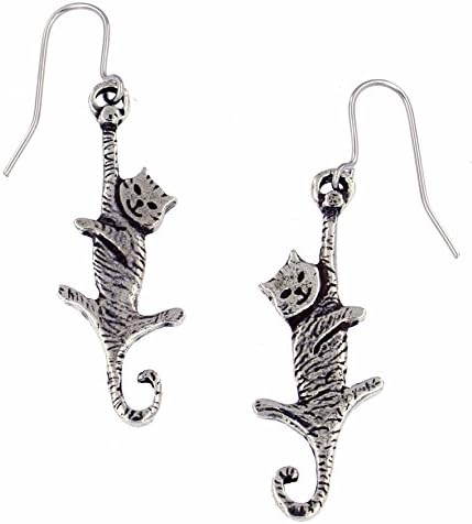 St JustinPewter Dangling Cat Drop Earrings
