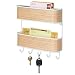 Produktbild mDesign Schlüsselbrett mit Ablage - vielseitiges Schlüsselboard aus rostfreiem Metall - toller Holz-Look mit Akzenten in edlem Weiß - mit Briefablage für Post und Magazine