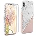 Price comparison product image iPhone XR Marble Case, Qianyou Ultra Slim Hard Case Front & Back+Tempered Glass Screen Protector Shockproof Marble Pattern PC Cover Phone Case 6.1'' for iPhone XR(Pink&White)