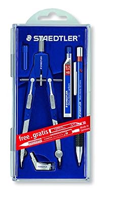Staedtler - Mars Comfort 552 - Compas Technique à Réglage Rapide + 1 Porte-mine 775 05 et 1 Etui Mines 250 05-HB