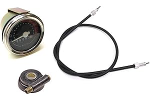 STREETPARTS24 Tacho-Set mit Welle & Antrieb passend für Puch Maxi 17 Zoll – Tachometer 80 km/h Ø48mm – VDO Tachoschnecke & Tachowelle 750 mm M10 – Moped Mokick