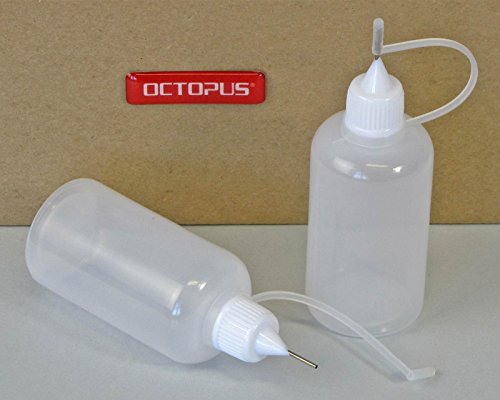 10 x 50 ml Octopus Nadelflaschen, E-Liquids Quetschflaschen für E-Shishas und E-Zigaretten, Öle, Farben und Klebstoffe, leere LDPE Kunststoffflaschen für Verdampfer / Depots / Clearomizer mit weißen Nadelkappen, inkl. 10 Beschriftungsetiketten - 2