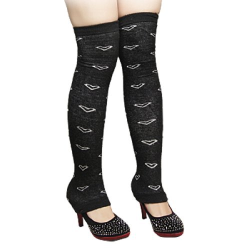 Miki&Co Women White Heart Pattern Black Knitted Knee High Leg Warmers