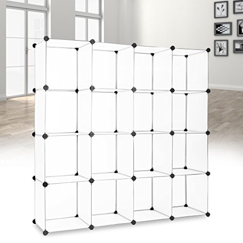 LANGRIA Regalsystem Offen Stufenregal 16-Kubus Lagerregal Kleiderschrank Garderobe mit Transluzenten Weiß Platten für Kleidung, Schuhe, Spielzeug und Bücher - 9