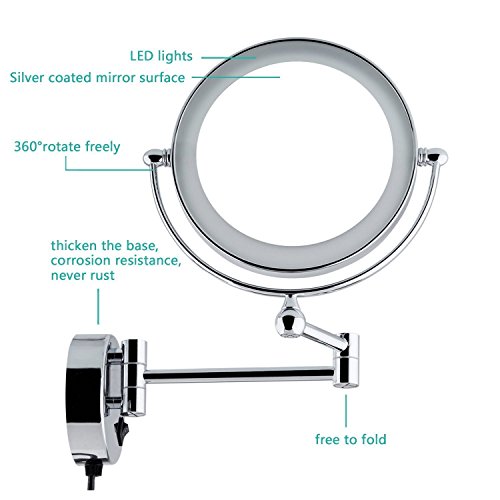 Auxent Kosmetikspiegel mit LED Beleuchtung und 1-/ 5-facher Vergrößerung aus Kristallglas, Edelstahl und Messing, Doppelseitig, Rostfrei, Schminkspiegel Beleuchtet für Badezimmer, Kosmetikstudio, Spa und Hotel - 2