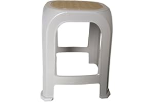 OMS HOME STORE Large Tall Plastic Garden Stool Stackable Outdoor Indoor Chair Stool or Table (Cream Top)