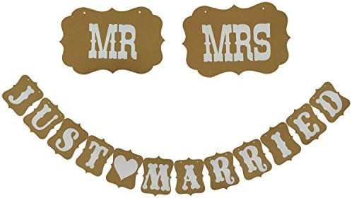 Wedding Decoration, Cocodeko Just Married Wedding Bunting Cardboard and Mr &amp; Mrs Wedding Photo Prop Bunting for for Wedding Party Decoration - Vintage