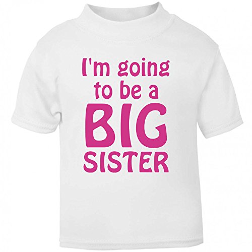 I'm Going To Be A Big Sister T-Shirt. (6-12 months, White T-Shirt - Fuchsia Vinyl)