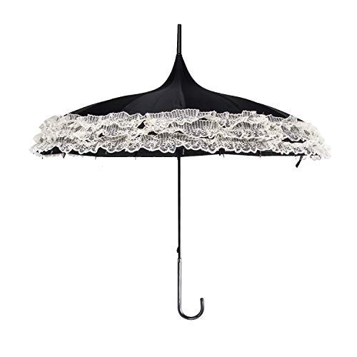 Lancoon Parapluie Pagoda pour Femme avec poignée en J 3-Noir