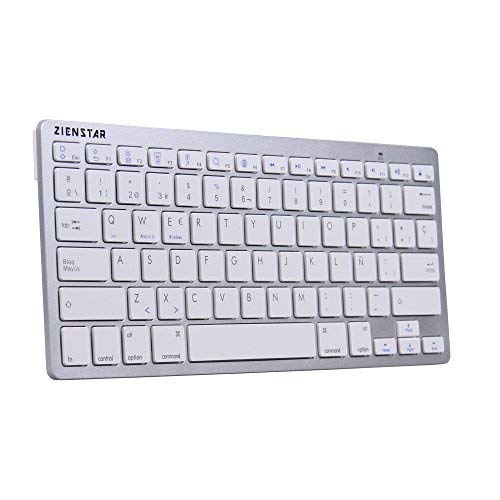Zienstar- Español Mini Bluetooth Teclado Inalámbrico para iPad Pro, iPad Air, iPad Mini, iPad 2/3/4,CalaxyTab,Mac,Windows y Todas Las Instalaciónes con la Tecnología de Bluetooth (Blanco)