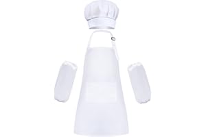 DASHUAIGE Kids Chef Costume Set with Apron, Hat and Sleeves, White Adjustable Uniform for Pretend Play, Cooking and Baking, DIY Draw-On Design for Toddlers & Children