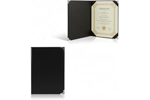 GLIMVILO Porte-Diplôme A4 en Cuir Végan avec Coins Métal Argenté – Pochette Certificat Élégante et Professionnelle pour Remise de Diplôme, Mariage et Documents Importants