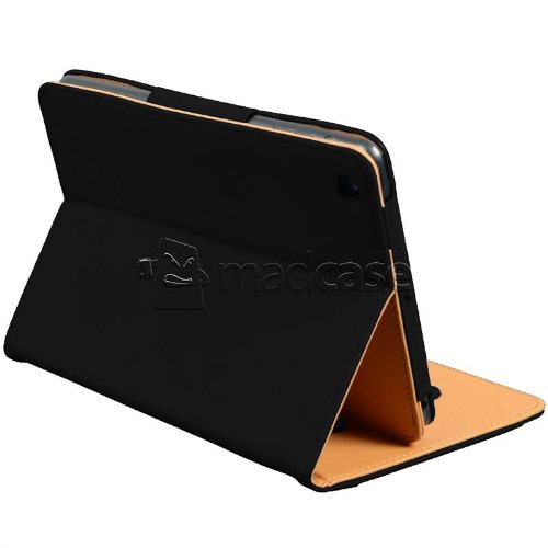 Apple iPad mini Madcase Ledertasche Tasche Etui Cover Case mit Dokument Hülse und Auto Schlaf – Wach Funktion premium Leder – schwarz - 7