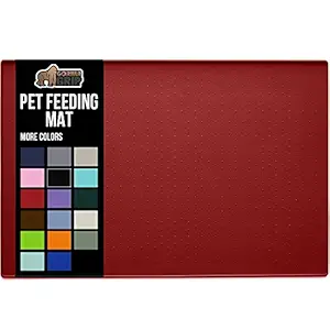 Gorilla Grip Silicone Pet Feeding Mat, Waterproof, 32x24, Easy Clean in Dishwasher, Raised Edges to Prevent Spills, Dogs and Cats Placement Tray to Stop Food and Water Bowl Messes on Floor, Red