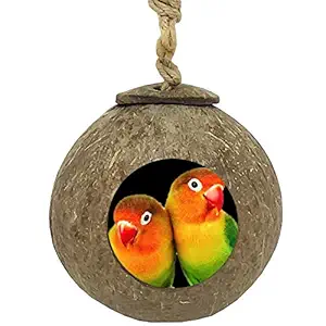 TIHOOD Coconut Bird Nest,Natural Coconut Shell Bird Nest House Hut Cage for Pet Parrot Budgies Parakeet