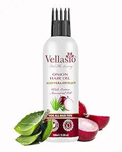 Vellasio Onion Aloevera Hair Oil & Ayurvedic Herbal Extracts | Now With Comb Applicator | Controls Hair Fall for All Hair Types | Paraben Free & Sulphate Free