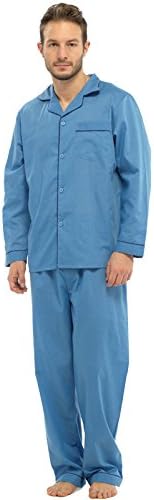 Mens Pyjama Set Winter Warm Long Sleeve Cotton Top &amp; Bottom PJS Nightwear Loungewear Plus Size (Pale Blue 6XL)