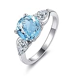 AnazoZ Modeschmuck Rundschlif 8mm Blau Topas Hochzeitsringe 925 Sterling Silber Verlobung Eheringe für Damen 3 Stein Ringgr.47 (15.0)