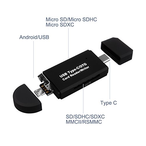 ricorich 3 in 1 USB Typ C SD/micro SD/TF Card Reader mit USB Stecker & Micro-USB Stecker, Micro USB OTG & USB zu usb-c Adapter für Apple MacBook, mehr Typ C Geräte, Smartphones/Tablets mit OTG Funktion, PCS und Notebooks –-Schwarz - 2