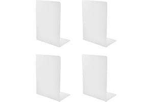 Akamino 4 Pack Metal Bookends, 8 In Heavy Duty White Decorative Book Ends for Shelves, L Shape Book Divider Stopper Holder with Non-Slip Rubber Pad for Office Library School Home