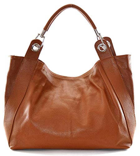 OH MY BAG - Bolso de piel mujer bolso de mano, hombro y bandolera modelo Paris Nouvelle Collection, Rojo (COGNAC FONCE), Taille Unique