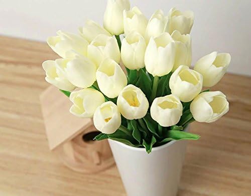 10PCS/LOT high quality PU Stunning Holland mini tulip flower real touch wedding flower artificial flowers silk plants for room home hotel party Event christmas gift decoration- White