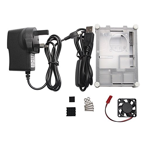 5 in 1 Profi-Kit für Raspberry Pi 3B &Raspberry Pi 2B &Raspberry Pi B+, Basic Starter Kit mit schwarz Schwarz 9 Scheiben Kastenbox,Lüfter, Adapter,Mikro-USB-Kabel,Kühlkörper