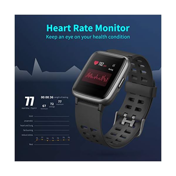 Huyeta Smart Watch mit Pulsmesser 1,3 Touchscreen Sport Uhr Smart Uhr 5ATM Wasserdicht Fitness Tracker Aktivitätstracker Pulsuhren mit Kalorienzähler Schlafmonitor Kamera Damen Herren für IOS Android – Bild 3
