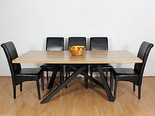 Large ALBERTO Modern Chic Rustic Metal &amp; Wood Dining Table 8 10 12 Seater (8 Chairs, Black Chairs)