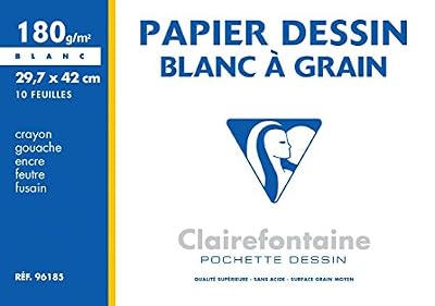 Clairefontaine 96185C Dessin à Grain pochette 10F 29,7x42cm 180g à grain Blanc