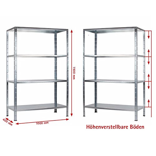 Regal Steckregal verzinkt Metall 190x100x40cm Regalsystem Steckregalsystem 4 Metall-Böden Traglast 280kg einfache Montage durch Stecksystem kein Verschrauben Schulte - 4