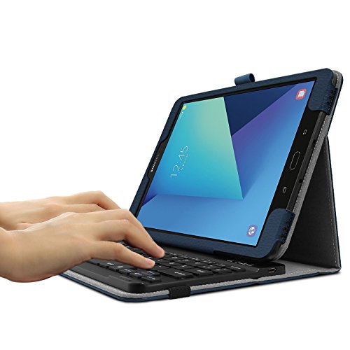 Galaxy Tab S3 9.7 keyboard Tastatur Hülle, Infiland Bluetooth Tastatur Ultradünn leicht Shell Ständer Schutzhülle mit magnetisch abnehmbar drahtloser Bluetooth Tastatur für Samsung Galaxy Tab S3 T820/T825 24,58 cm (9,68 Zoll) Touchscreen Tablet-PC (QWERTZ Tastatur, Dunkleblau) - 4