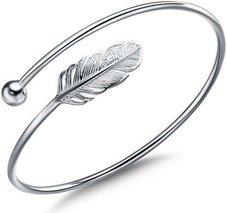 Bohemian national wind simple feathers open silver plated bracelet