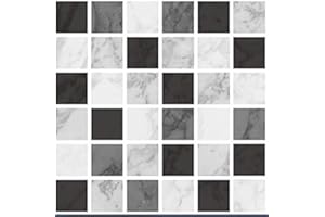 THE TILE STICKER COMPANY Pack of 20 Traditional Modern Art Tile transfers Stickers Peel and Stick backsplash Room Decor self Adhesive Oil Proof-Vintage Victorian Moroccan Black Cream Mosaic (Black Marble)