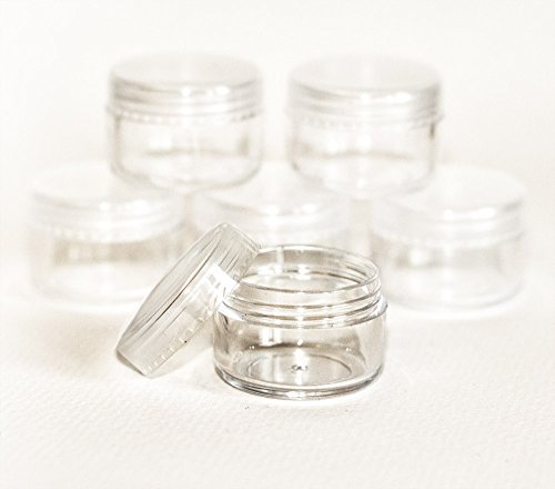 100 x 10mL EMPTY CLEAR PLASTIC JARS POTS CLEAR LIDS - Beads, Nail Art, Glitter, Make Up, Cosmetics and Travel Cream by Other