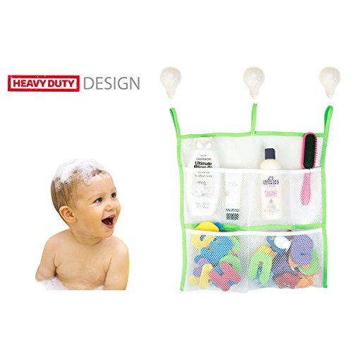 Nooni Care Organizador de Juguetes de Bano, Bolsa de Almacenamiento Red de Malla Soporte con Ventosa para Cuarto de Baño y Bañera, Verde
