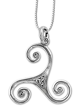 Anhänger große keltische Triskele Dreierwirbel 925er Silber Schmuck Schutzamulett mit Kette Halskette Silberkette...
