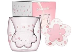 ZXCN Mignon chat tasses chat patte tasse étincelles griffe verre Double paroi chat tasses à café chat pied lait verre Sakura tasse cadeau pour café thé