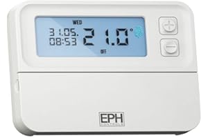EPH CP4B - Mains Wired Battery Operated Programmable Thermostat, White